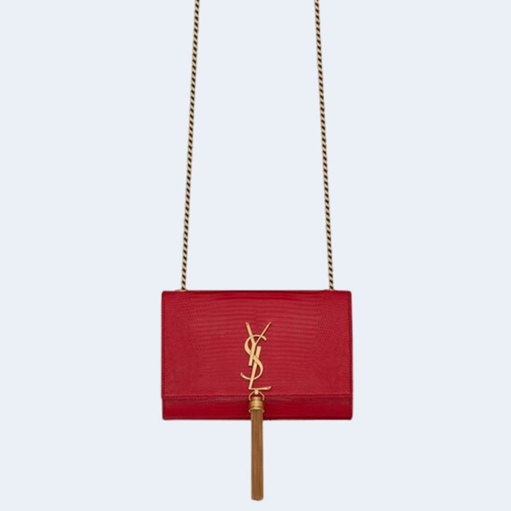 크로커다일 케이트 스몰 태슬백 레드 골드