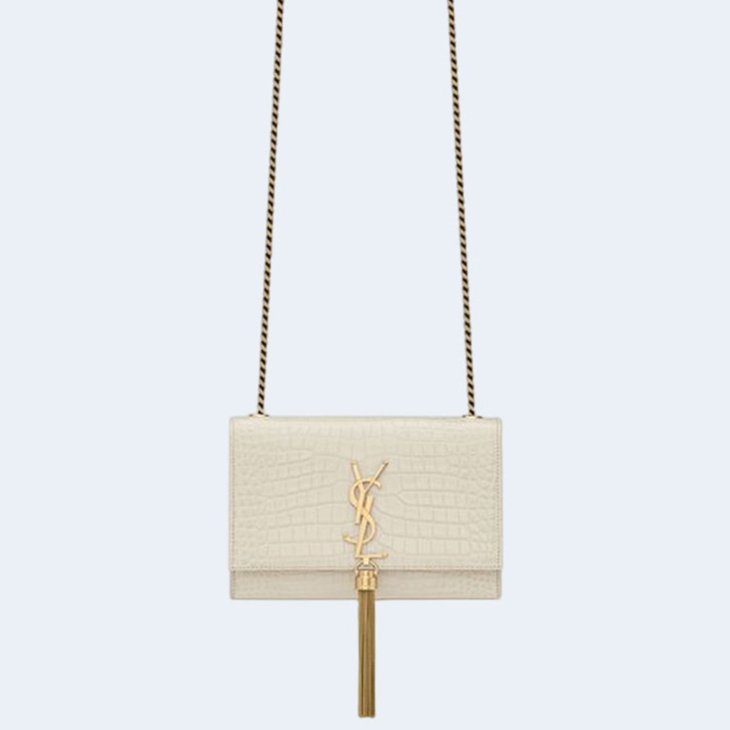 크로커다일 케이트 스몰 태슬백 화이트 골드