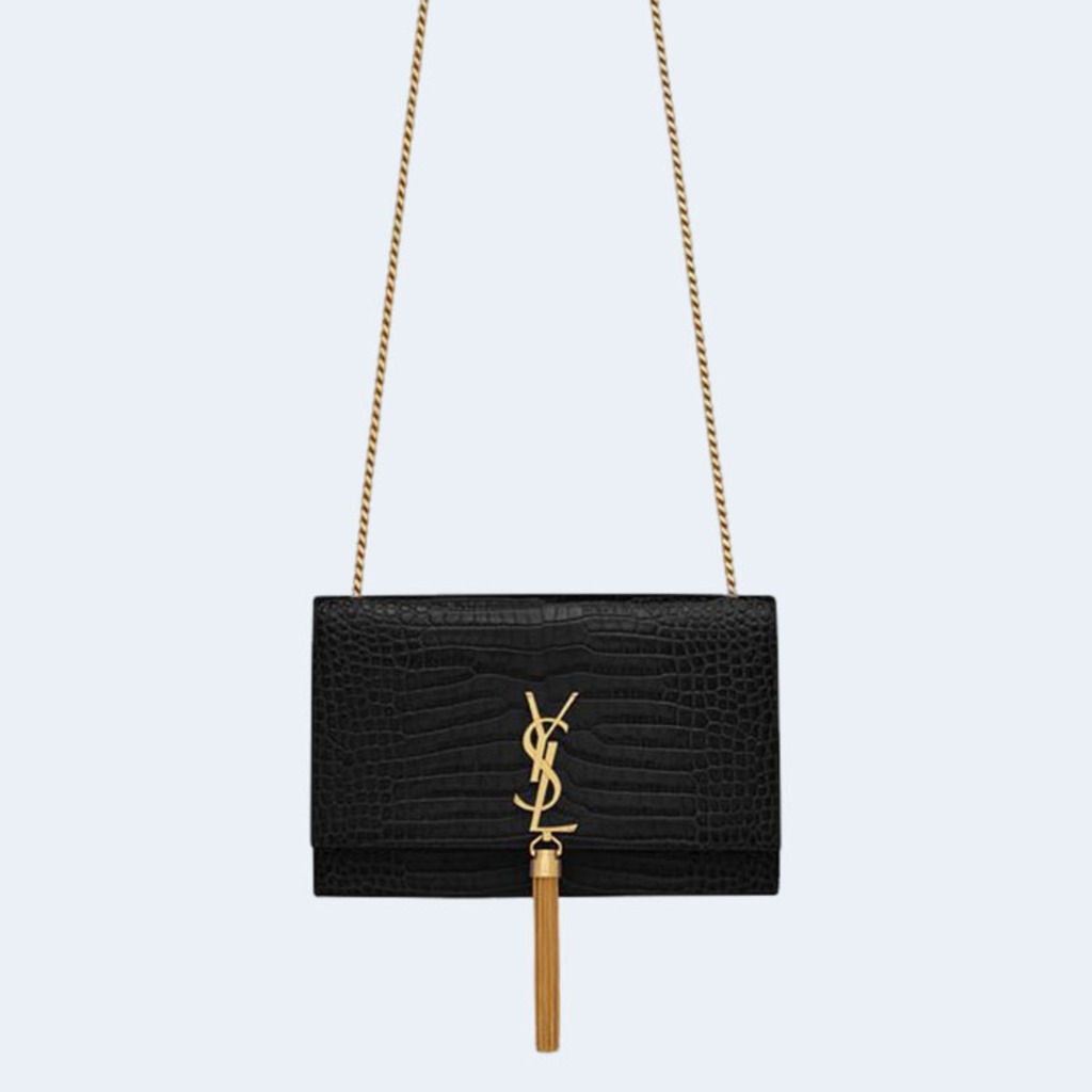 크로커다일 케이트 미디엄 태슬 백 블랙 골드