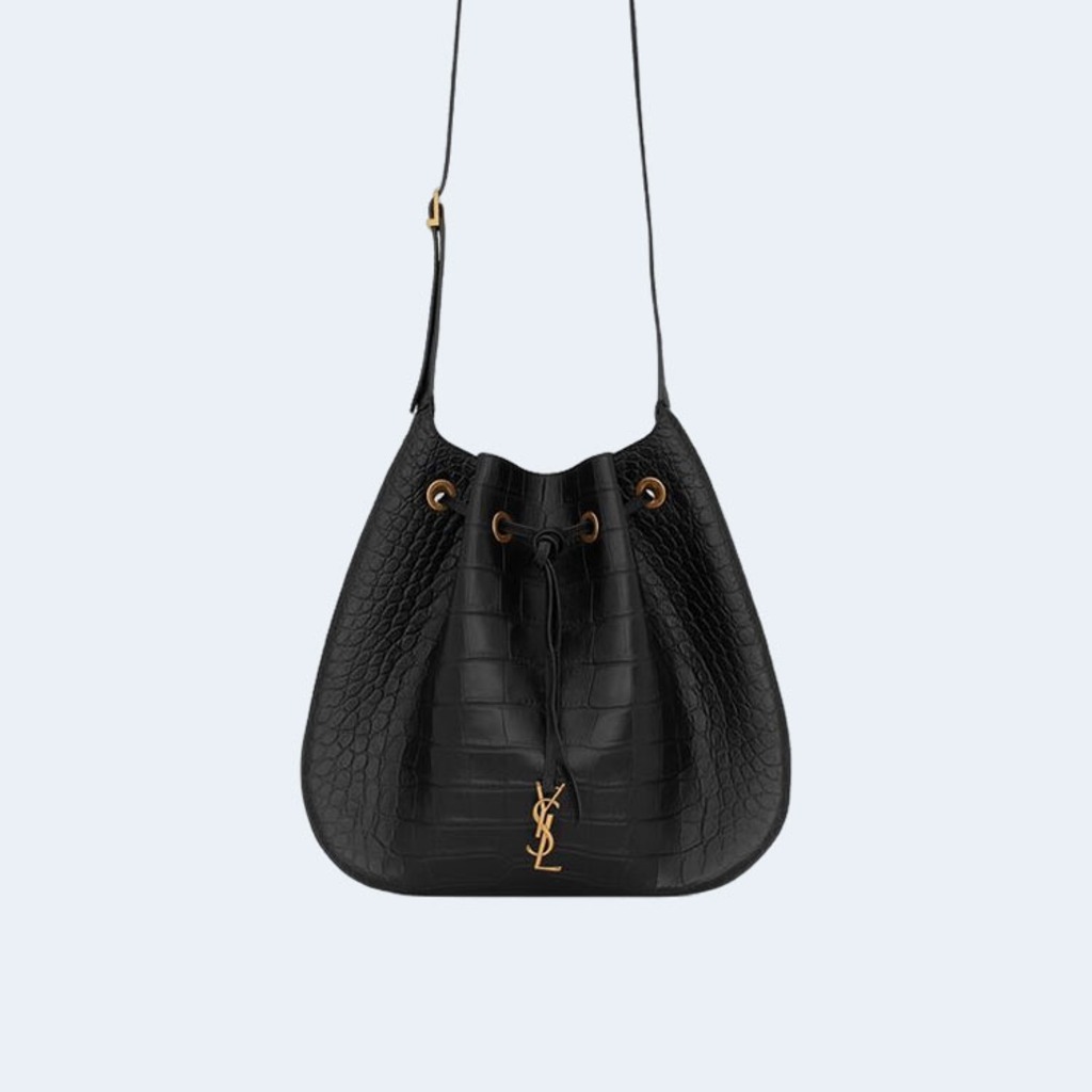 크로커다일 파리 라지 플랫 호보백 블랙 골드