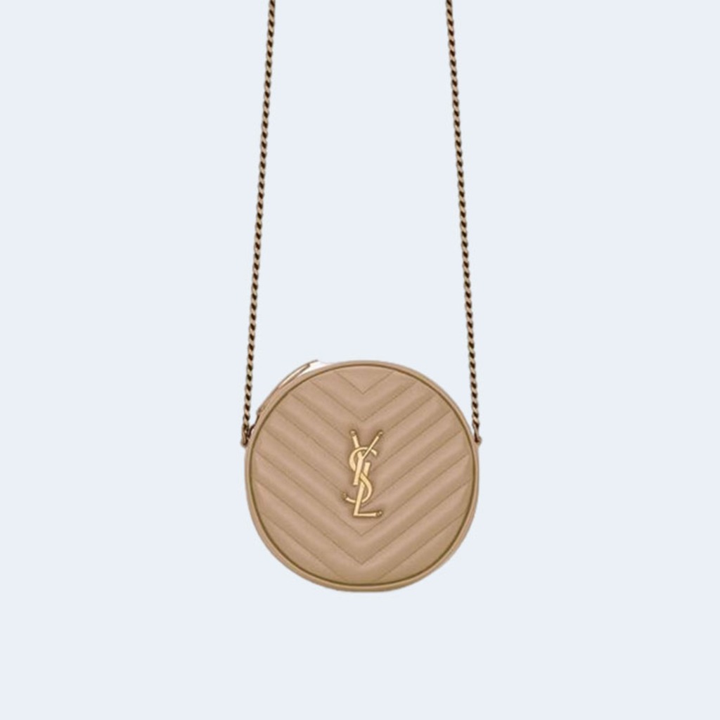 쉐브론 라운드 카메라 백 베이지