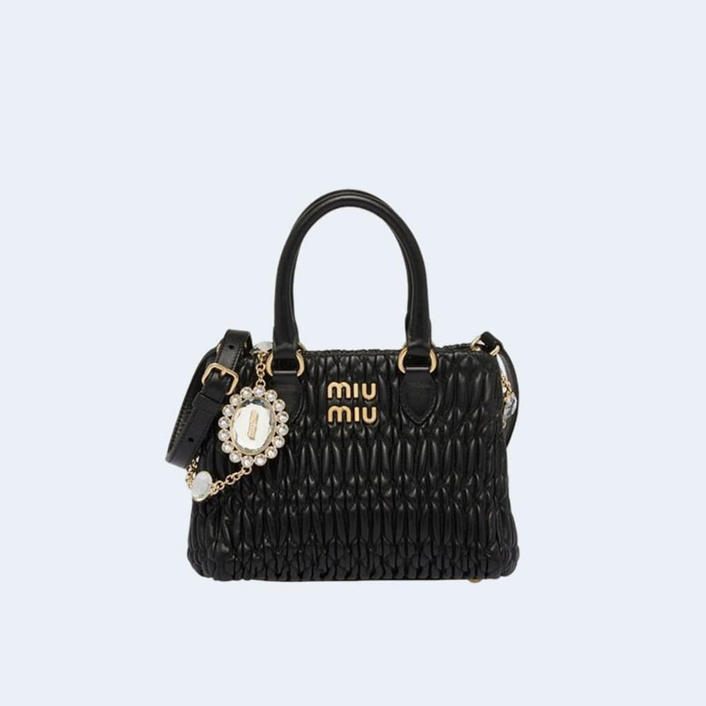 크리스털 나파 가죽 핸드백 블랙