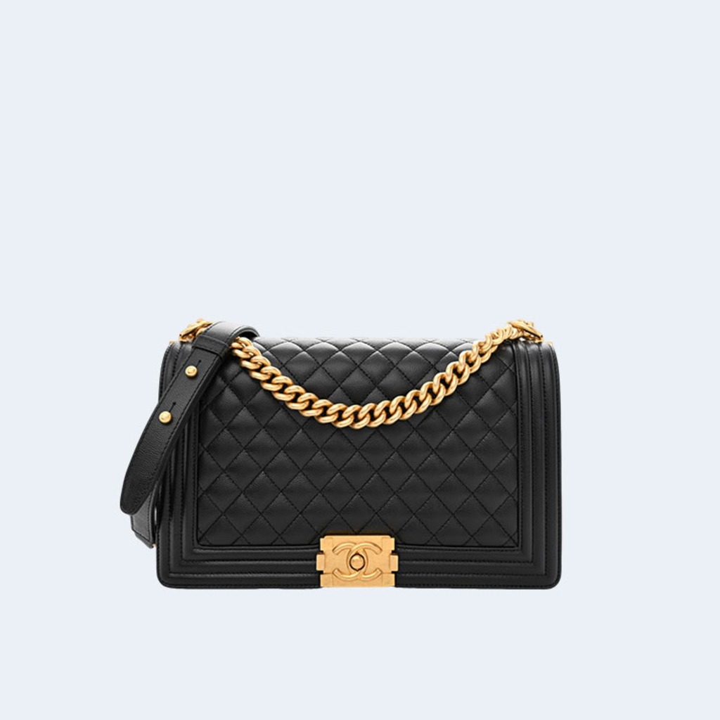 보이 미디움 플랩백 블랙 골드