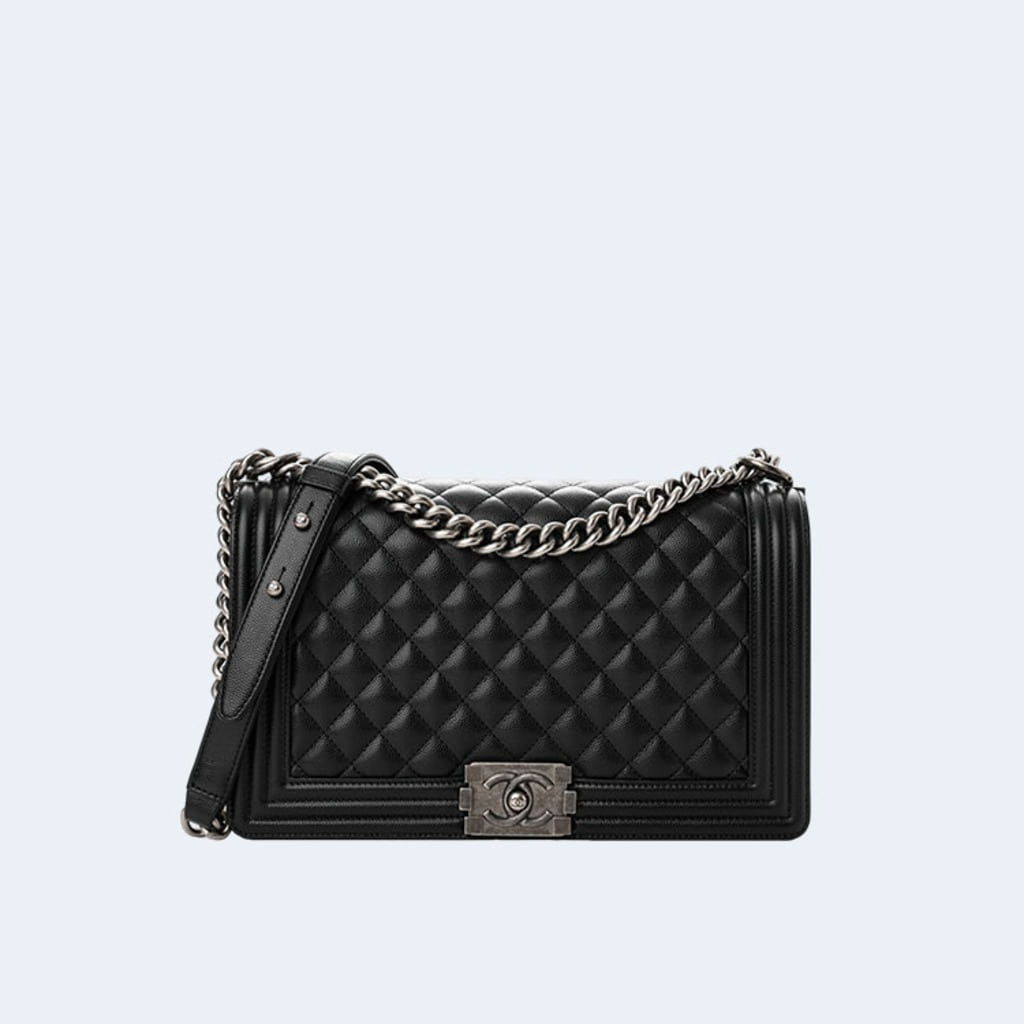 보이 미디움 플랩백 블랙 실버