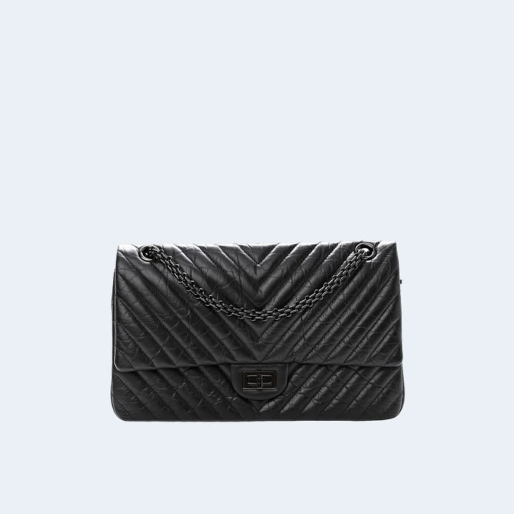 2.55백 미디움 쉐브론 카프스킨 블랙