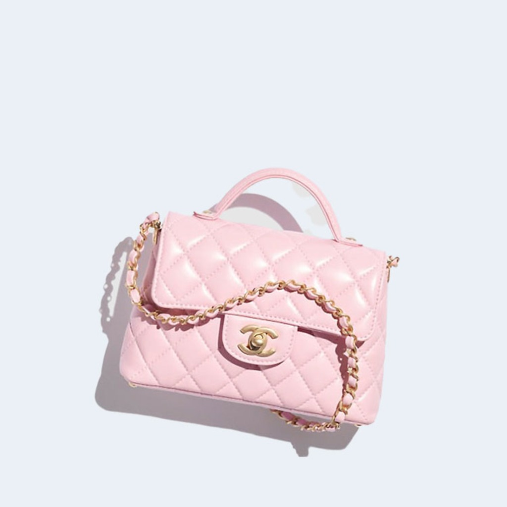 핸들 장식의 스몰 플랩백 핑크