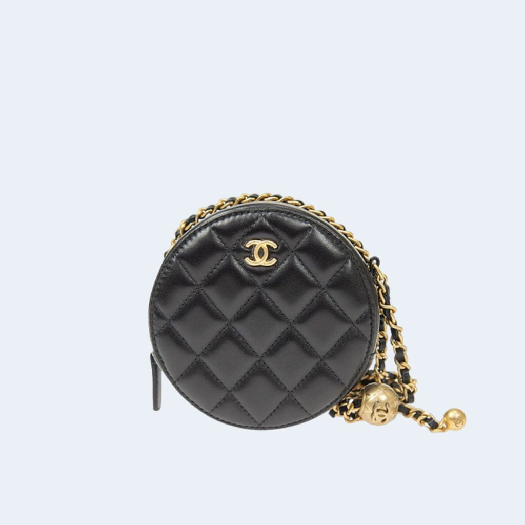 스몰 골드볼 체인 라운드 백 블랙