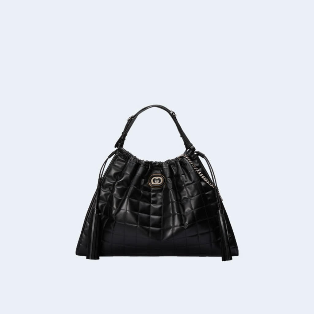 데코 블랙 레더 라지 토트백