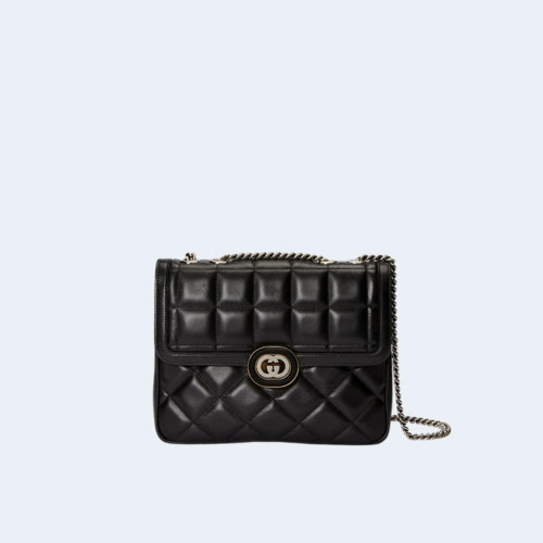 데코 블랙 레더 스몰 숄더백