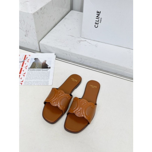 트리오페 로고 레더 슬라이드 샌들