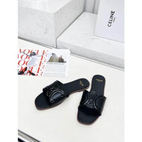 트리오페 로고 레더 슬라이드 샌들