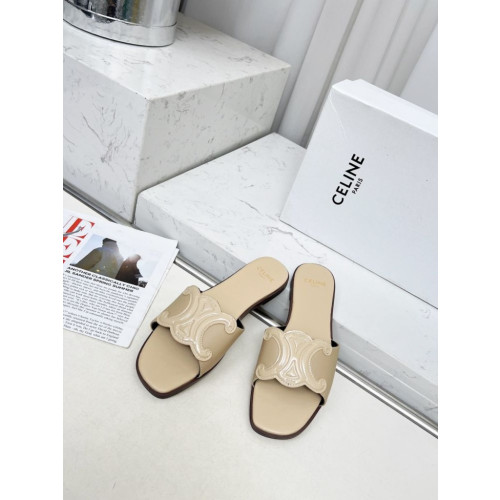 트리오페 로고 레더 슬라이드 샌들