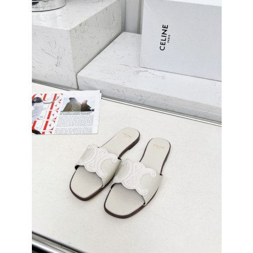 트리오페 로고 레더 슬라이드 샌들