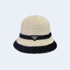 배색 아이보리 니트 버킷 햇