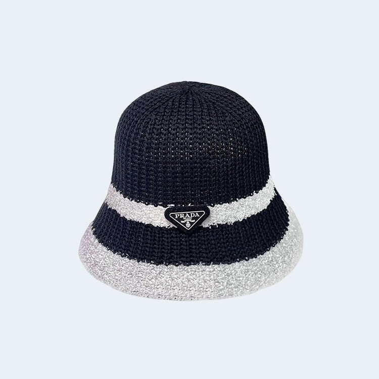 배색 블랙 니트 버킷 햇