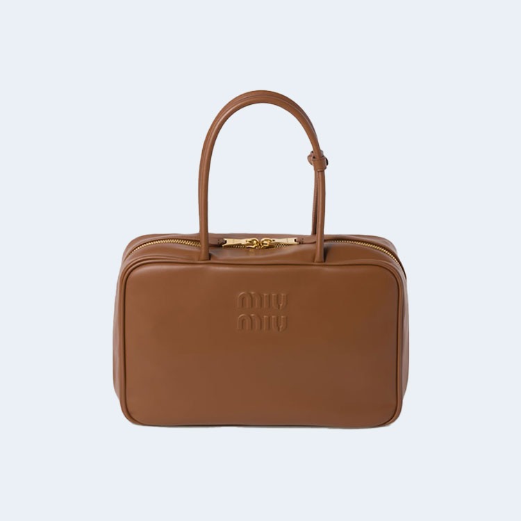 가죽 탑 핸들 숄더백 브라운