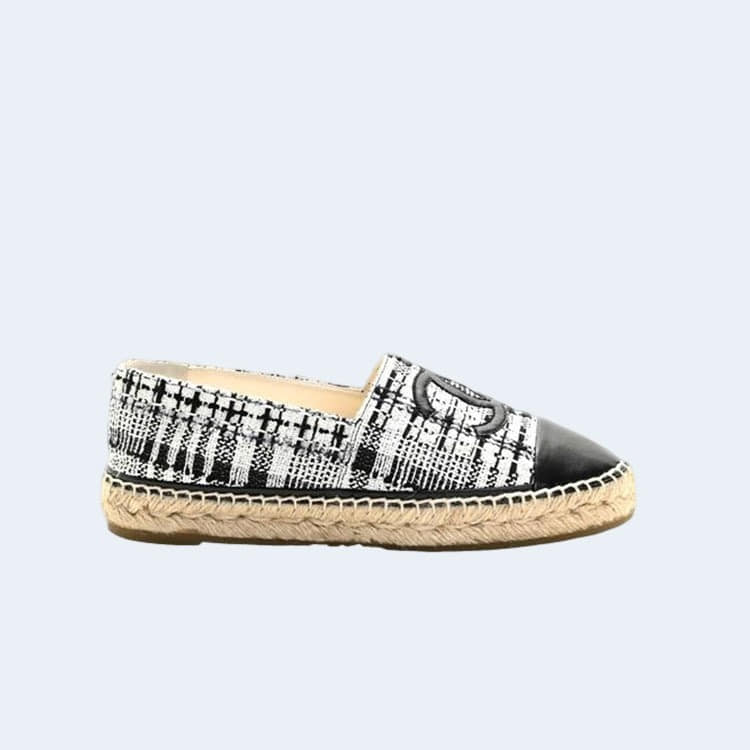 트위드 CC Espadrille 화이트 블랙